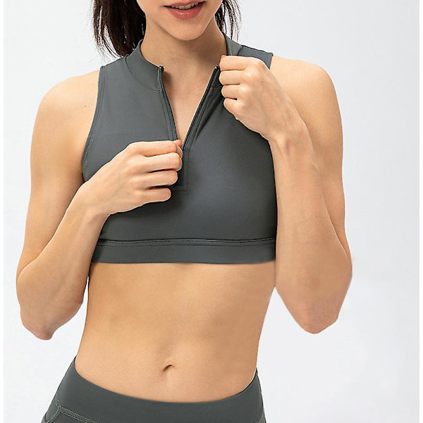 Naisten vetoketjulliset urheiluliivit, painijanselkä, langattomat, topatut joogaliivit GRAY XL