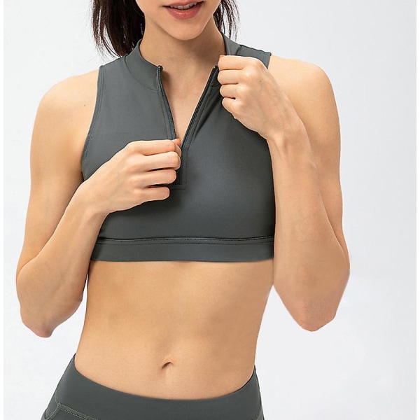 Sports-BH med lynlås foran til kvinder, racerback, trådløs, polstret yoga-BH YELLOW 2XL