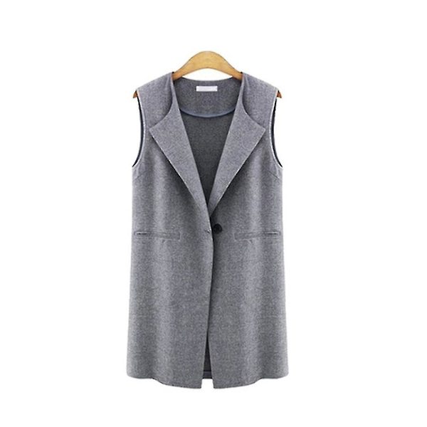 Dame Ærmeløs Vest Casual Cardigan Toppe Lang Ensfarvet Frakke XL A