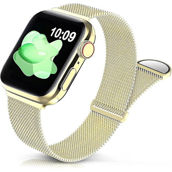 Metal Rustfrit Stålbånd Kompatibelt Med Apple Watch Remme 38mm 40mm 41mm, Sort Løkke Justerbar Rem Magnetisk Armbånd Til Iwatch Serie 7 6 5 4 Gold 38 40 41 mm