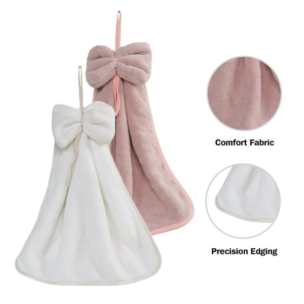 2 kpl Keittiön Korallifleece Rusetti Pyyhe/Imukykyinen Pyyhe/Riippuva Pyyhe/Käsipyyhe, Imukykyinen Pyyhe, Yksi Koko Pink*White