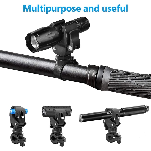 2 stk. Cykellygteholder, 360 graders roterende for-/bagcykelstyrclips, til cykel LED-lampeholder