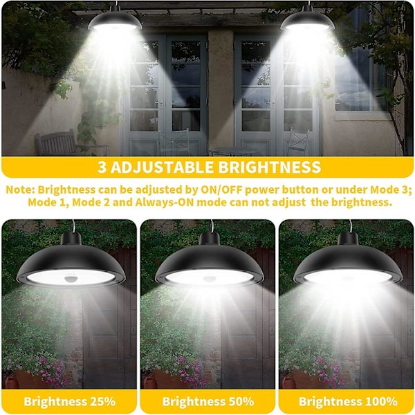 Solcellelamper Utendørs, 78 LED, 4 Moduser med Sensor, Fjernkontroll, 360° Justerbart Solcellepanel, IP65 Vanntett