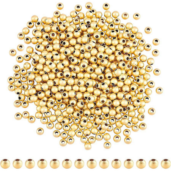 500 st Brass Spacer Pärlor 3mm Äkta 14K Guldpläterade Runda Pärlor Långvarig Plätering för DIY Smyckestillverkning Hål: 1,4mm