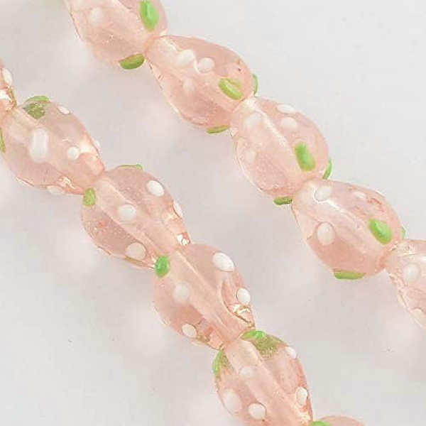 10 stk. Jordbærperler Håndlagde Lampwork-perler Spacer Glassperler for Smykkefremstilling Rosa