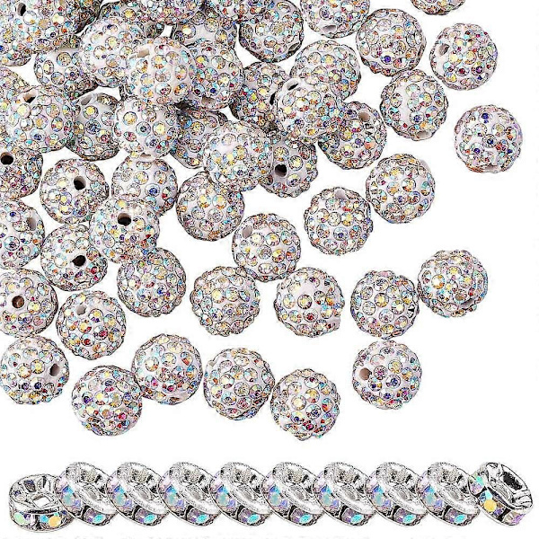 1 Ask 100 st Polymerlera Rhinestone Runda Pärlor med 10 st Järn Rhinestone Distans Pärlor Kristall PP13(1.9~2mm) 6 Rader Rhinestone 10mm Hål: 1.5mm 110st