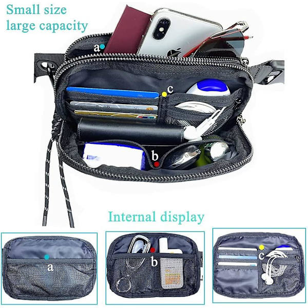 Vyölaukut naisille ja miehille, Crossbody-vyölaukut muoti Mini-vyölaukku, säädettävä hihna Bum-laukku juoksuun, patikointiin, matkustamiseen, treeniin, irrotettavalla avaimenperällä