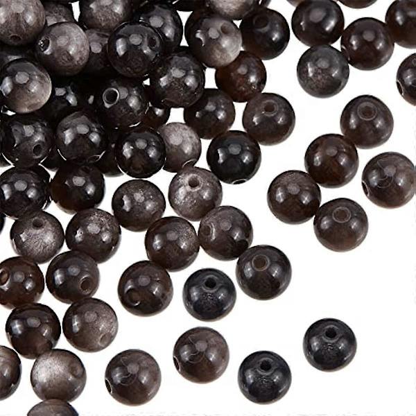 132 kpl Luonnonhopea Obsidiaanihelmet Nauhat 6mm Luonnonjalokivi Löysät helmet Pyöreät lasiset välihelmet DIY Korvakorut Rannekoru Kaulakoru Korujen valmistukseen