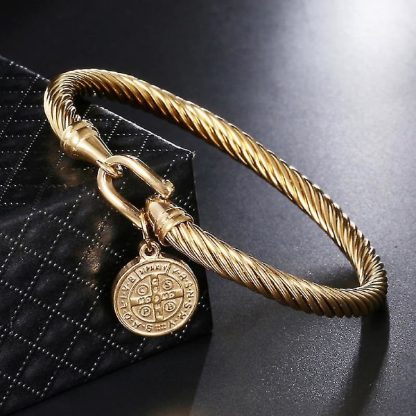 Armband av rostfritt stål Religiös Heliga Benedictus katolska armband Jesus Exorcists Wire Gold