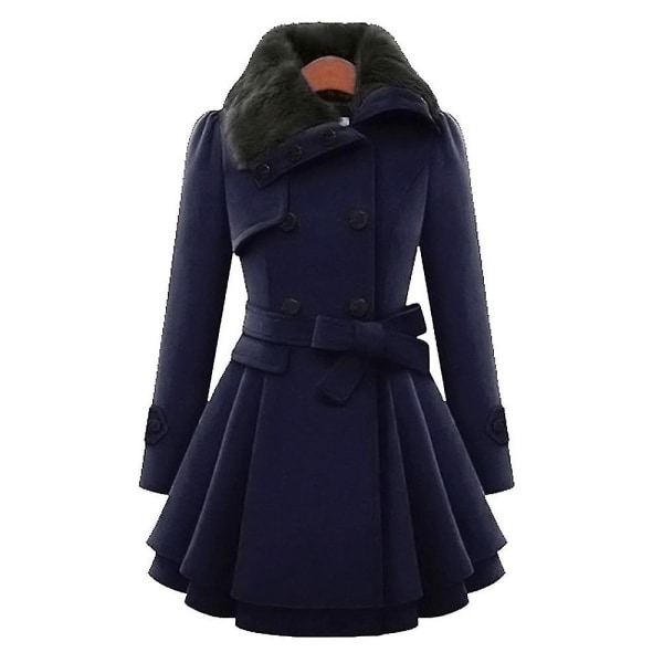 Dam dubbelknäppt vinterjacka vintage mode trenchcoat enfärgad 5XL Red