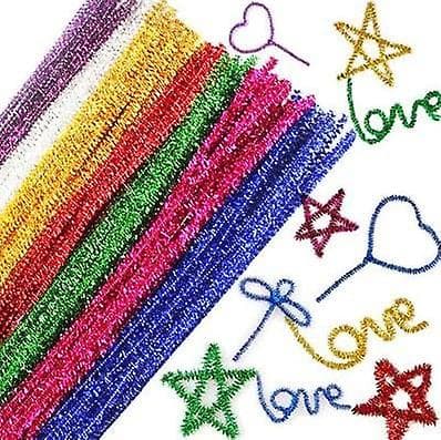 100 KPL 30 cm Glitter Tinsel Luovat askartelut Chenille-varret Piippurassit (Monivärinen)