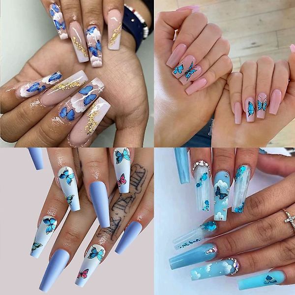 12 ark Butterfly Nail Art Stickers Dekaler Självhäftande Design Manikyr Tips Nagel Dekoration För Kvinnor Flickor