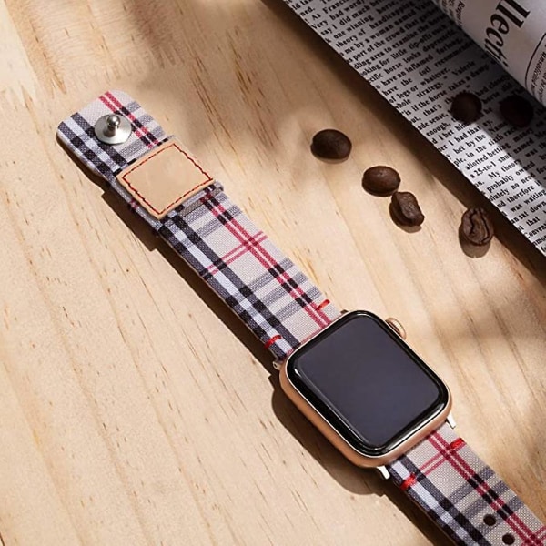 Stofremme Kompatibel med Apple Watch 41mm 40mm 38mm, Lærredsrem med Blødt Ægte Læderfor og Trykknap til Apple Iwatch Series 7/6/5/