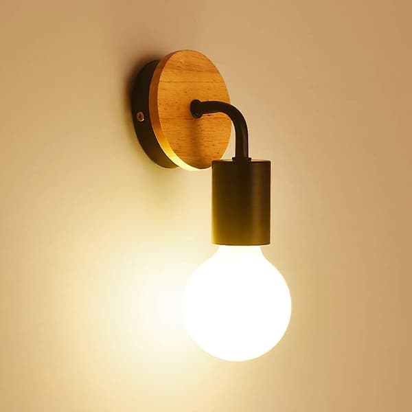 Modern E27 Edison Vägglampa Samtida Metall Loft Led Trä Sconce Typ Sconceswarm Gul