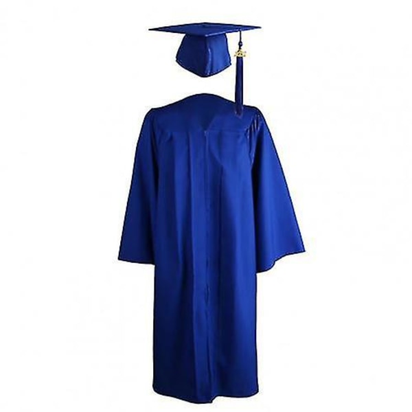 2021 Vuxen examensklänning Långärmad universitetsakademisk klänning Dragkedja Plus Size examensrock Mortarboard-keps A Royal Blue M