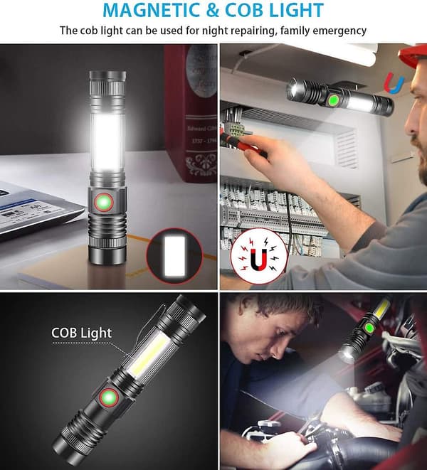 Ladattava LED-taskulamppu 1000 lumenia vedenpitävä 4 tilaa 2 kpl