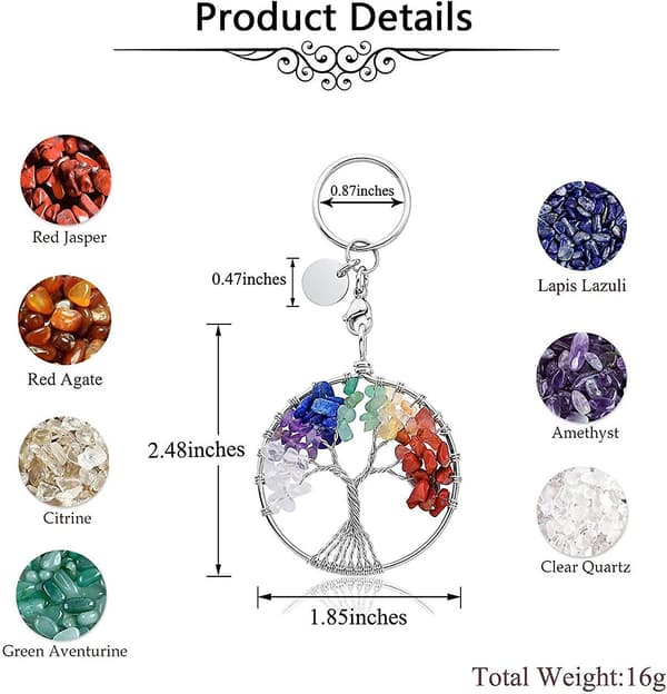 7 Chakra Nøglering Healing Krystal Livets Træ Nøglering Ædelsten Nøglekæde Charm Til Kvinder
