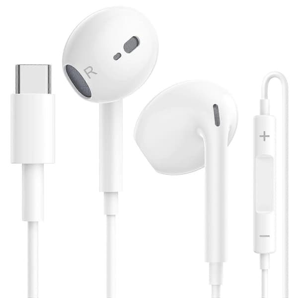 USB C Øretelefoner til iPhone 16/15 Plus Pro Max, Type C Øretelefoner, Kablede Øretelefoner med Mikrofon og Volumekontrol
