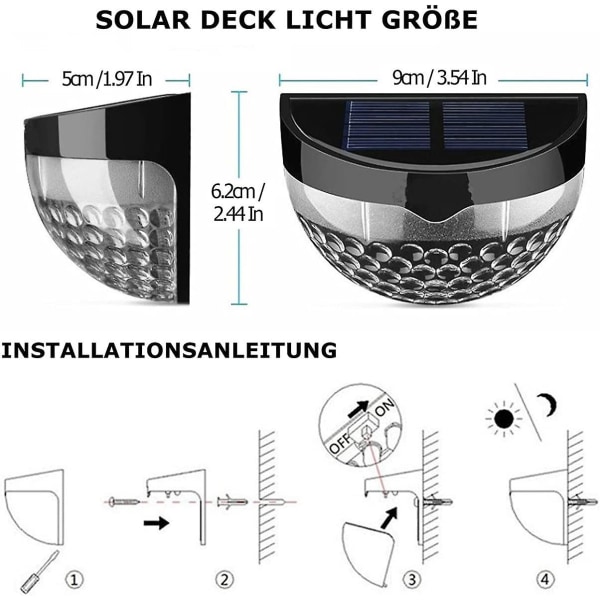 4 Pakning Solcelle LED Lys Ip65 Vanntett Utendørs Gjerde Solcellelys
