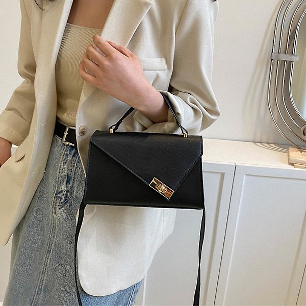 Enkel retro handväska ny mode casual konstläder axelväska liten väska flicka black