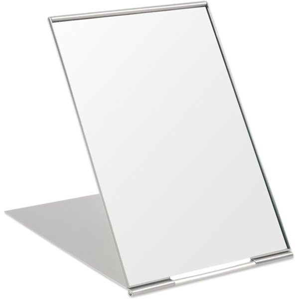 Ultratank sammenklappeligt spejl, 20 x 14 cm lille rejse aluminiumskal makeupspejl, foldbart lomme kompakt spejl, rektangulært makeup rejsespejl med stativ