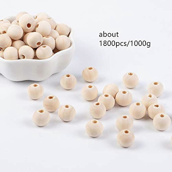1800 st 12mm Naturliga Runda Träpärlor Lösa Träpärlor Träavståndspärlor för Hantverk DIY och Smyckestillverkning