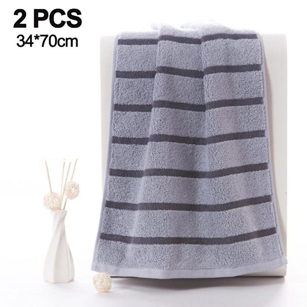 Handdukar för badrum 100% bomull mjuka randiga handdukar, storlek 70*34cm(2-pack) Grey