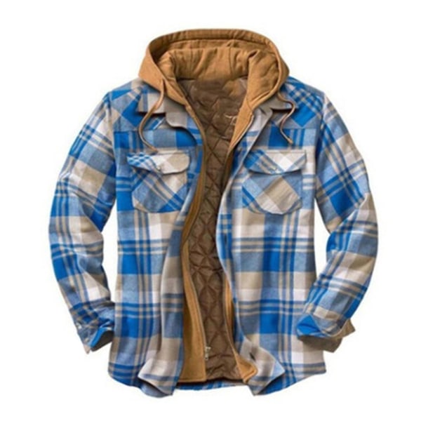 Herre Varm Vatteret Foret Bomuldsjakke Med Hætte Knap Ned Lynlås Lange Ærmer Plaid 5XL Color 14