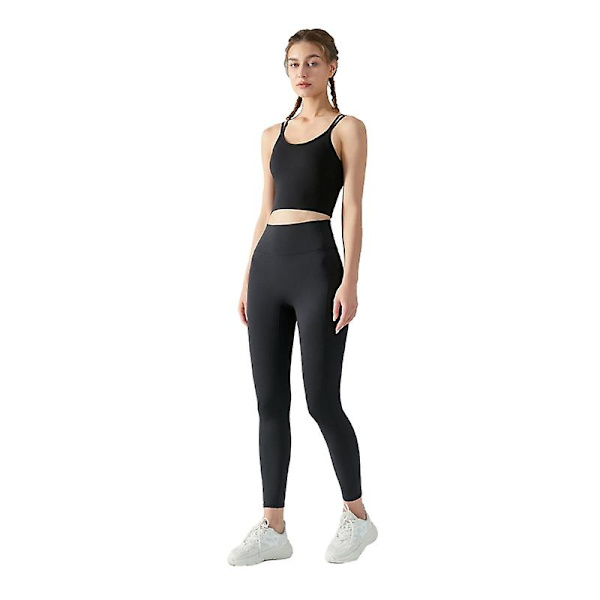 Naisten treeniurheiluliivit Fitness Selästä avoin pehmustettu liivi Jooga Crop Tank Top Black L