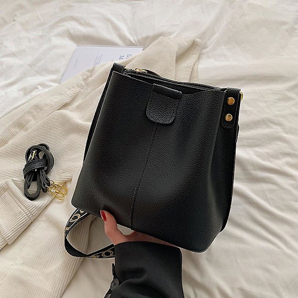 Fashion Läder Väska Ny Joker Axelväska Mode Retro Hög Sense Slung Hink Väska black