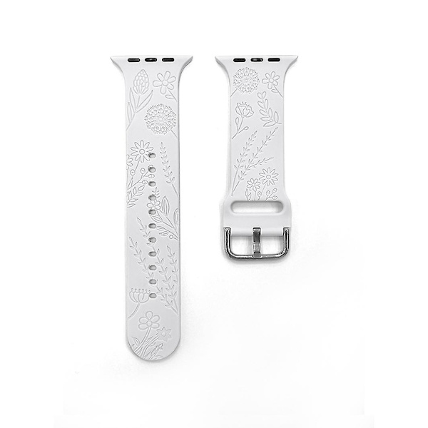 1 Pack Blomgraverad Sportrem Kompatibel Med Apple Watch Armband 38mm 40mm 41mm, Kvinnors Blommig Laser Mjuk Silikon Armband Ersättning Iwatch white 38mm 40mm 41mm