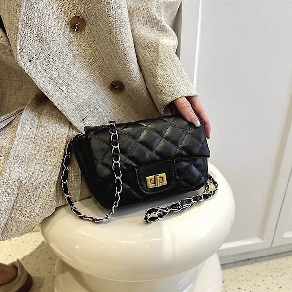 Pieni naisten käsilaukku, retro klassinen olkalaukku clutch-laukku black