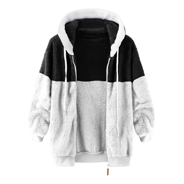 Fleece Hættefrakke til Kvinder Langærmet Lynlås Lomme Hætte Holder Varmen i Det Kølige Vejr S Black