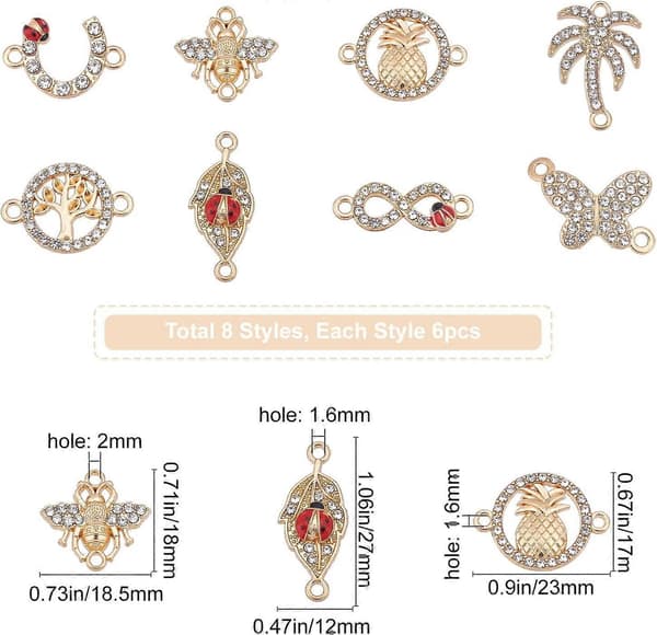 48 stk. Rhinestone Forbindelsesled Charms Links Charm