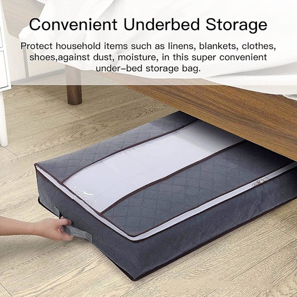 Oppbevaringspose for under sengen, sett med 3, 90l stor, ikke-vevd, sammenleggbar oppbevaringsboks for under sengen, oppbevaringsposer for dyner, tepper