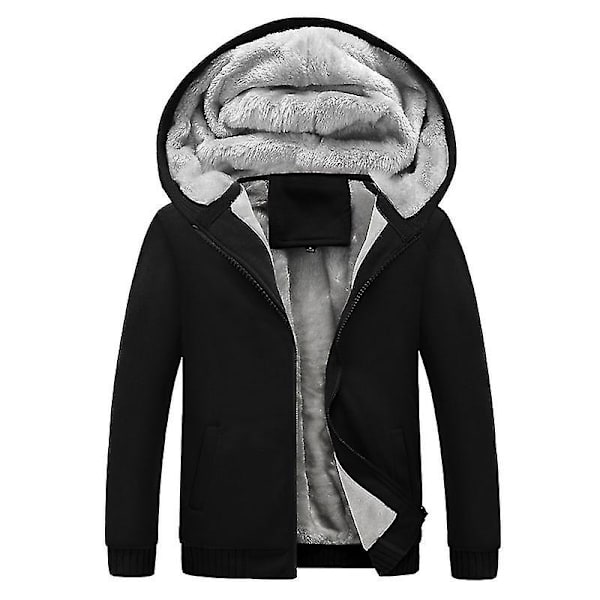 Vinter Herre Tyk Fleece Sweater Plysfor Åben Front Lynlås Cardigan Hættetrøje Ensfarvet Til Afslappet Brug Ny 4XL Black
