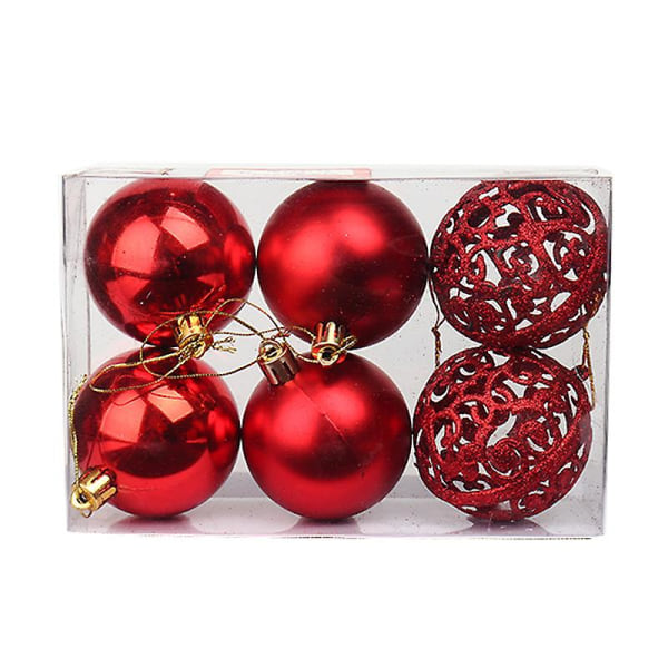6 stycken röda 6 cm julkulsprydnader Plast splittersäkra dekorativa bollar Julgransdekorationer Hängande kulor för juldekoration