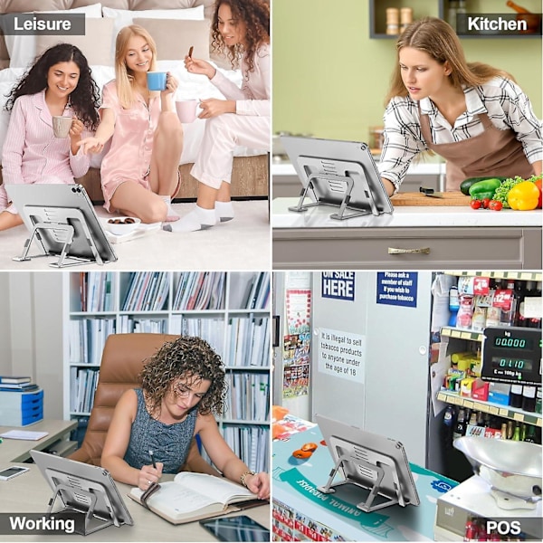 Smal bärbar aluminiumtablethållare för skrivbord, kompatibel med iPad Pro/Air/Mini, Samsung Tab, Surface Pro, Kindle Fire (7-13 tum) (Silver)