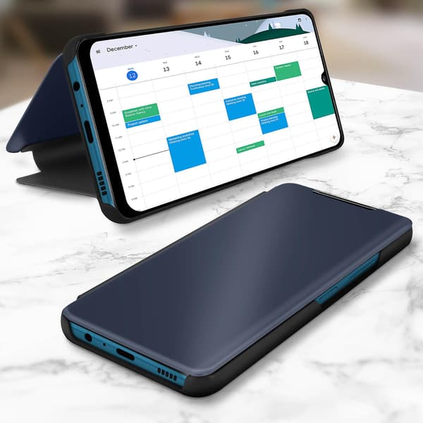 Fuld dækning til Galaxy A12 med gennemsigtig spejldesignklap - Sort