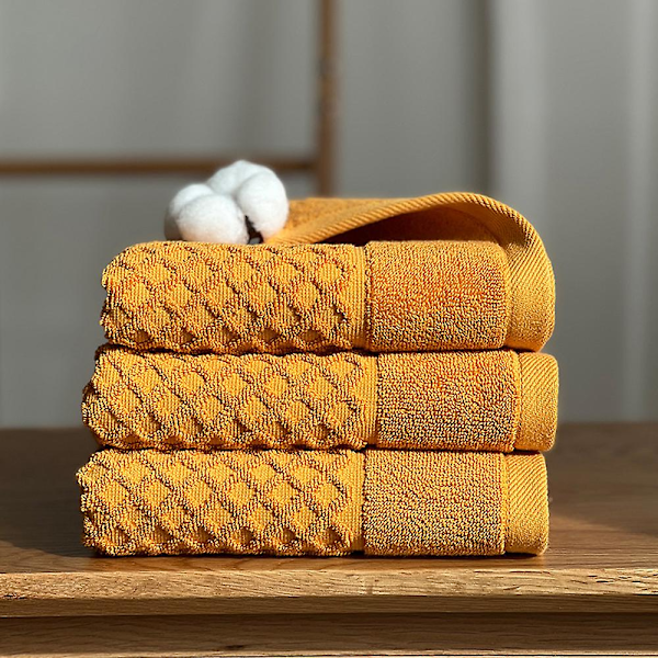 100% bomulls handdukar i ringblomma, 3 mjuka handdukar för badrum, mycket absorberande (set om 3) Sweet orange