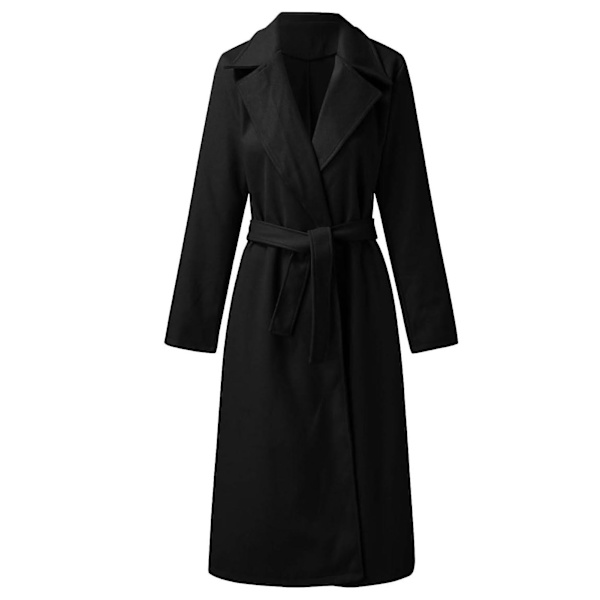 Lång och smal damjacka med 2 fickor utan knappar och bälteshällor - perfekt present till vänner 2XL Black