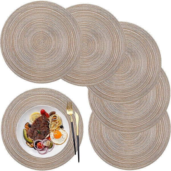 Bordstabletter, rund bordstablett Pp flätad set med 6 tvättbara värmebeständiga halkfria, 36 cm, kaffefärg