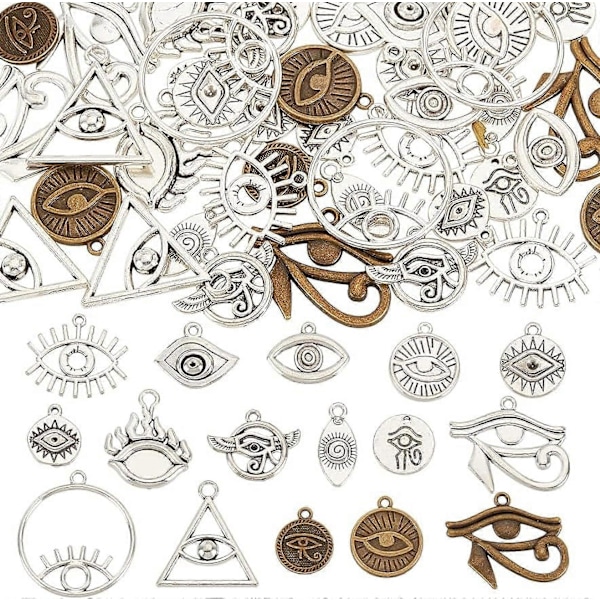 64 st Evil Eye-berlocker Tibetansk stil Egyptiska ögonberlocker Legering Ving Dangle Berlocker Distanspärlor