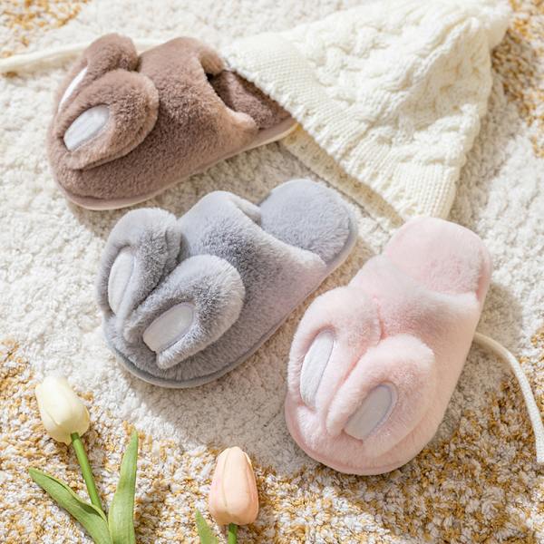 Dammtofflor med söta motiv, halkfria runda tofflor med platt sula, fluffiga inomhusskor för hemmet brown EU42 43