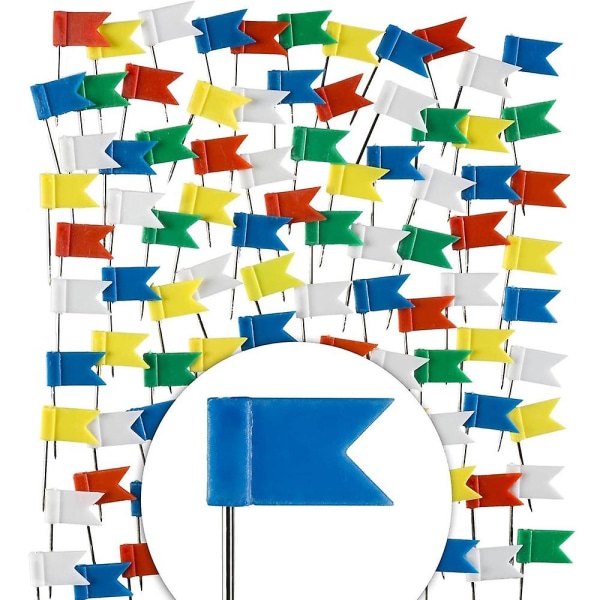 100 Markeringsflagg i en XXL-pakke; Flaggpinner i 5 farger for oppslagstavler, kart og verdenskart (1 X 100 stykker)