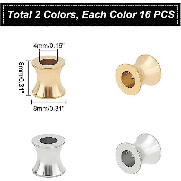32 stk. 2 farger 8 mm søyle Europeiske perler 304 Rustfritt stål Løse perler 4 mm Store hullperler Søyleperler for DIY Armbånd Halskjeder