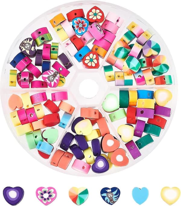 125 stk. Polymer Ler Perler Hjerteform Håndlavede Polymer Ler Perler Blomstermønster Bløde