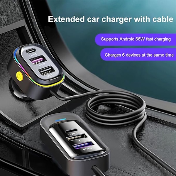 Bil-USB-laddare Multi Port,Bil-laddare USB C | 66W Supersnabb Multi Port Billaddare Adapter