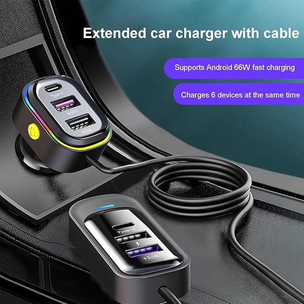 Bil-USB-lader Multi Port, Billader USB C | 66W Superrask Multi Port Billader Adapter