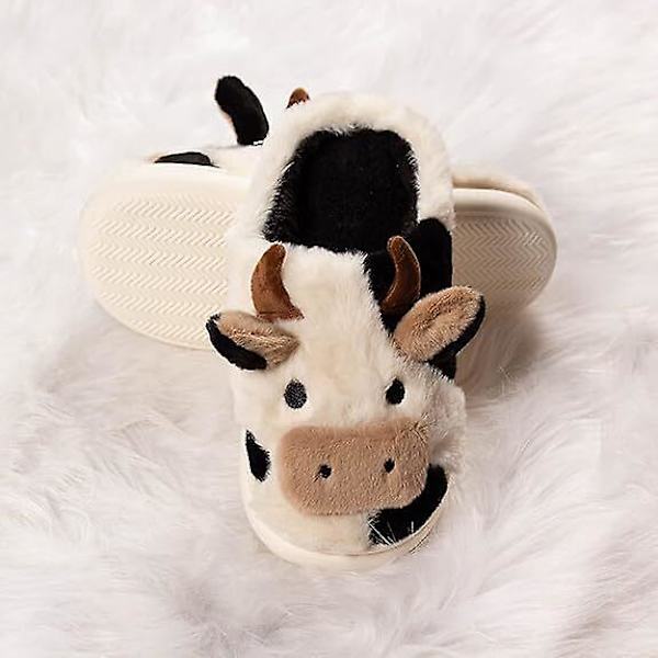 Cartoon Cow Bomullstofflor, Vinter Varma Inomhusstofflor För Kvinnor Black 38 39